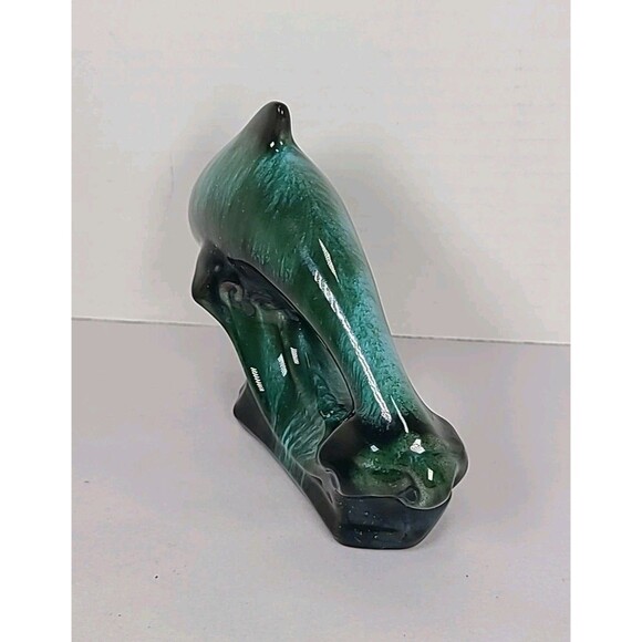 Blue Mountain Pottery Dolphin Figurine Green Drip Glaze Canadian Vintage Decor - Picture 5 of 8